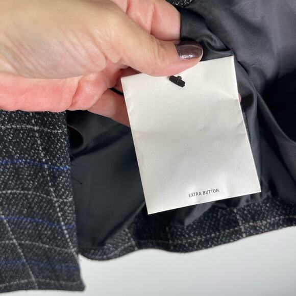 NEW DKNY black white blue plaid button long office preppy blazer jacket 12 - Picture 7 of 8